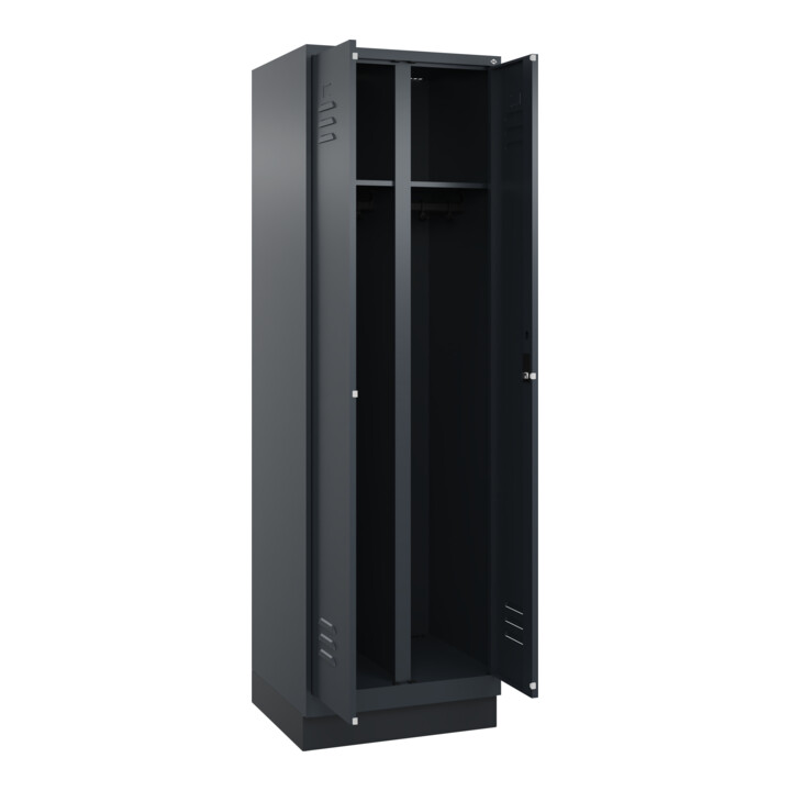 C+P Schwarz-Weiß-Spind Classic PLUS, Sockel, 2 Abteile, 1950x600x500mm, 7016/701 Front RAL 7016 Anthrazitgrau Verschluss Zylinderschloss