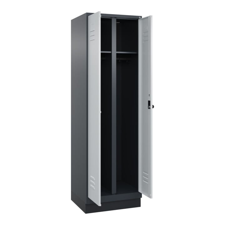 C+P Schwarz-Weiß-Spind Classic PLUS, Sockel, 2 Abteile, 1950x600x500mm, 7016/703 Front RAL 7035 Lichtgrau Verschluss Sicherheits-Drehriegel