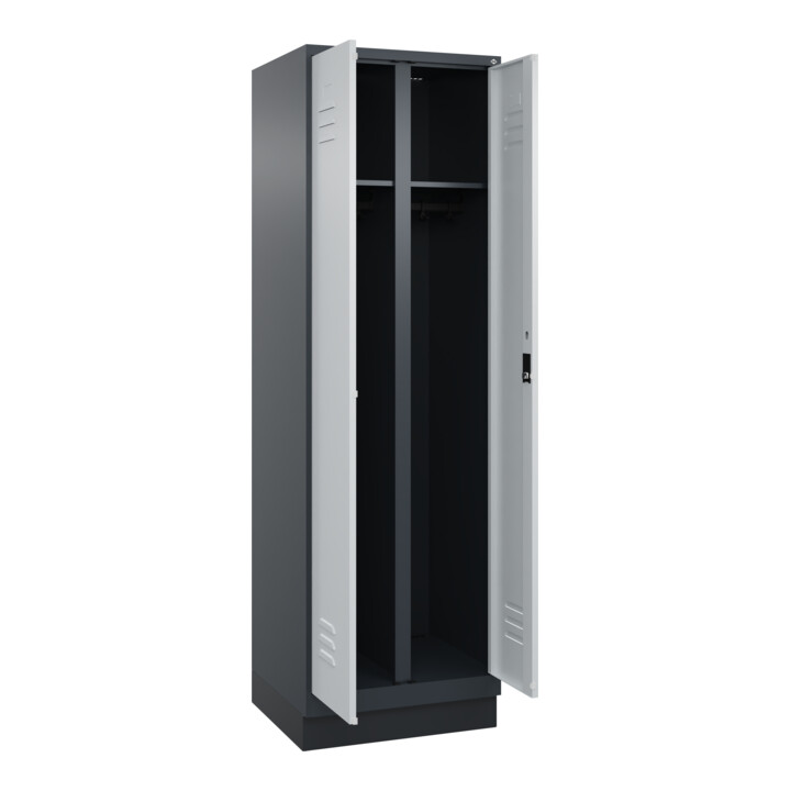 C+P Schwarz-Weiß-Spind Classic PLUS, Sockel, 2 Abteile, 1950x600x500mm, 7016/703 Front RAL 7035 Lichtgrau Verschluss Zylinderschloss