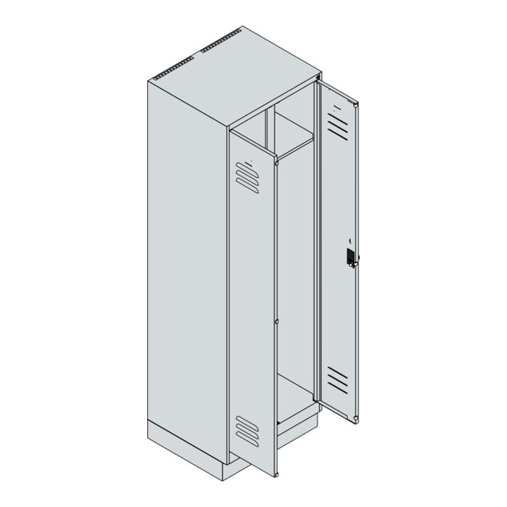C+P Schwarz-Weiß-Spind Classic PLUS, Sockel, 2 Abteile, 1950x600x500mm, 7035/302 Front RAL 3020 Verkehrsrot Verschluss Zylinderschloss