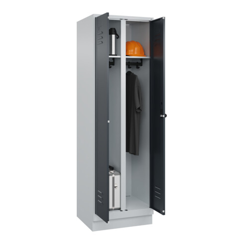C+P Schwarz-Weiß-Spind Classic PLUS, Sockel, 2 Abteile, 1950x600x500mm, 7035/701 Front RAL 7016 Anthrazitgrau Verschluss Sicherheits-Drehriegel