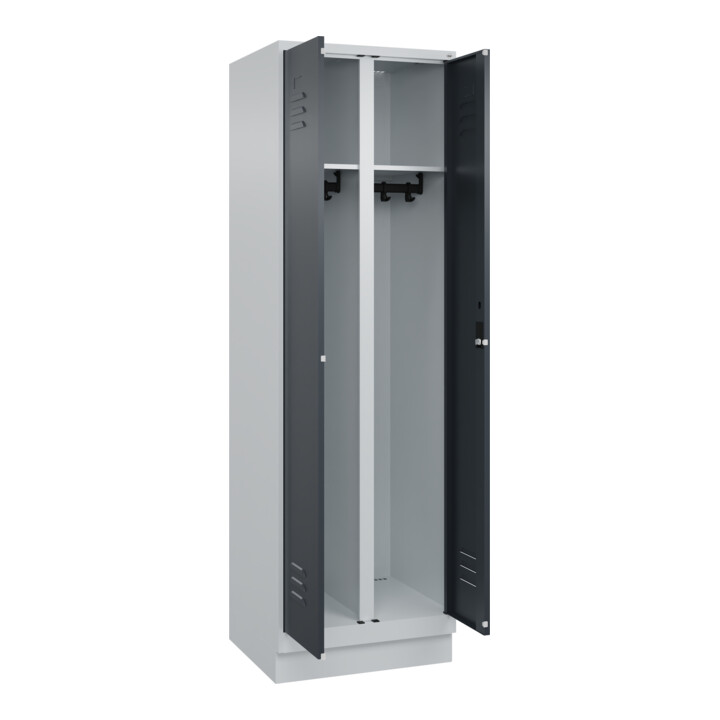 C+P Schwarz-Weiß-Spind Classic PLUS, Sockel, 2 Abteile, 1950x600x500mm, 7035/701 Front RAL 7016 Anthrazitgrau Verschluss Zylinderschloss