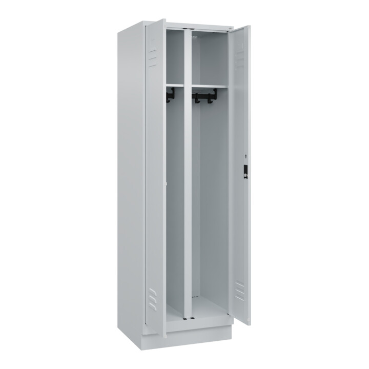 C+P Schwarz-Weiß-Spind Classic PLUS, Sockel, 2 Abteile, 1950x600x500mm, 7035/703 Front RAL 7035 Lichtgrau Verschluss Zylinderschloss