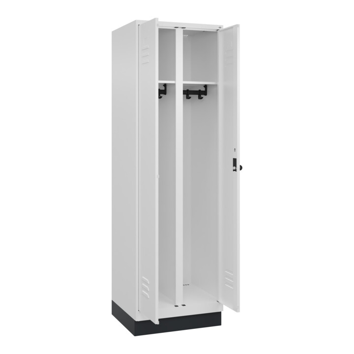 C+P Schwarz-Weiß-Spind Classic PLUS, Sockel, 2 Abteile, 1950x600x500mm, 9016/901 Front RAL 9016 Verkehrsweiß Verschluss Sicherheits-Drehriegel