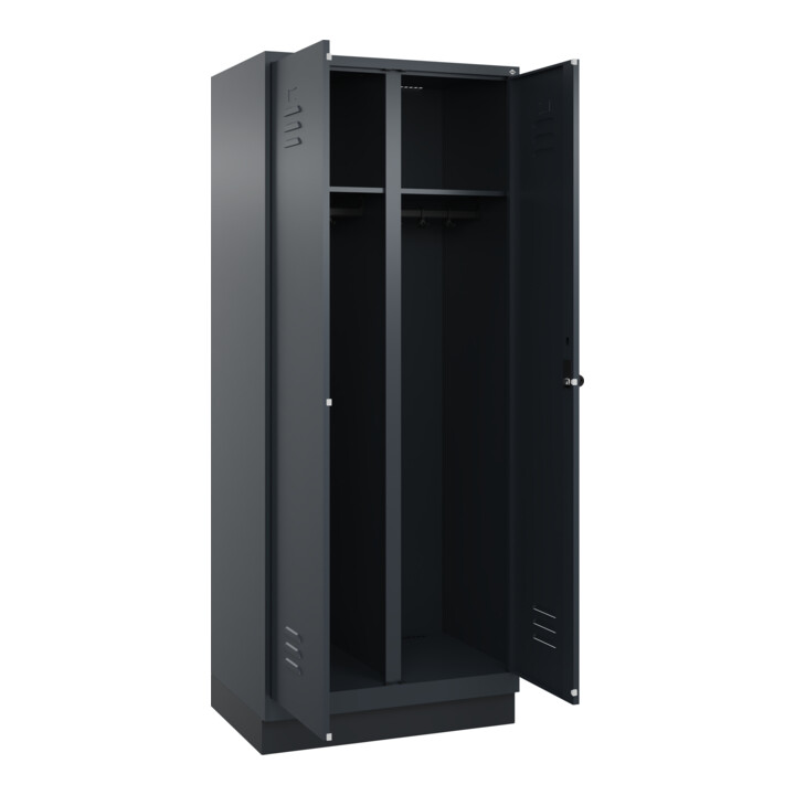 C+P Schwarz-Weiß-Spind Classic PLUS, Sockel, 2 Abteile, 1950x800x500mm, 7016/701 Front RAL 7016 Anthrazitgrau Verschluss Sicherheits-Drehriegel