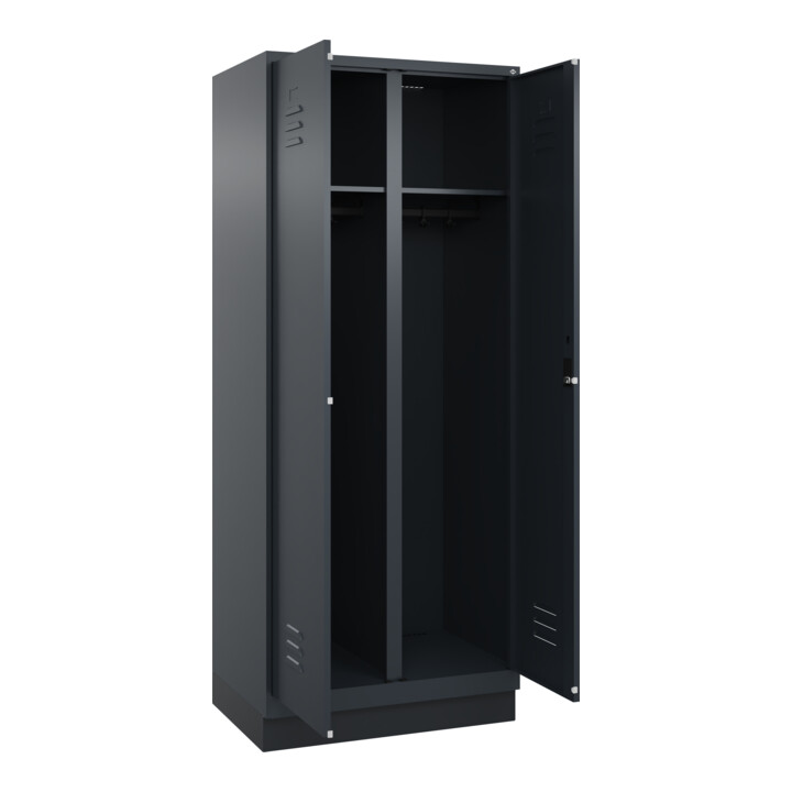 C+P Schwarz-Weiß-Spind Classic PLUS, Sockel, 2 Abteile, 1950x800x500mm, 7016/701 Front RAL 7016 Anthrazitgrau Verschluss Zylinderschloss