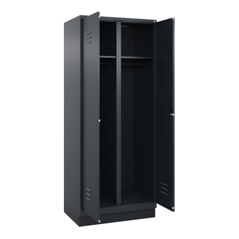 C+P Schwarz-Weiß-Spind Classic PLUS, Sockel, 2 Abteile, 1950x800x500mm, 7016/701 Front RAL 7016 Anthrazitgrau Verschluss Zylinderschloss