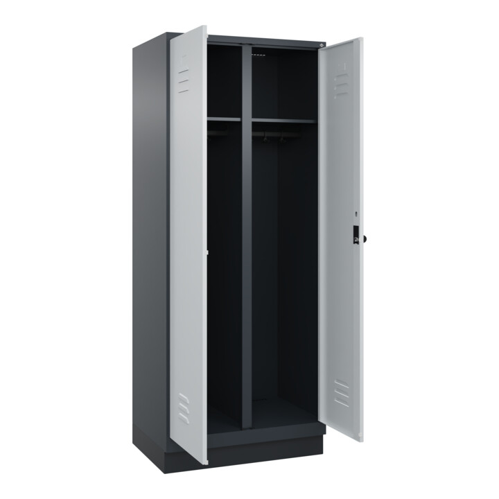 C+P Schwarz-Weiß-Spind Classic PLUS, Sockel, 2 Abteile, 1950x800x500mm, 7016/703 Front RAL 7035 Lichtgrau Verschluss Sicherheits-Drehriegel