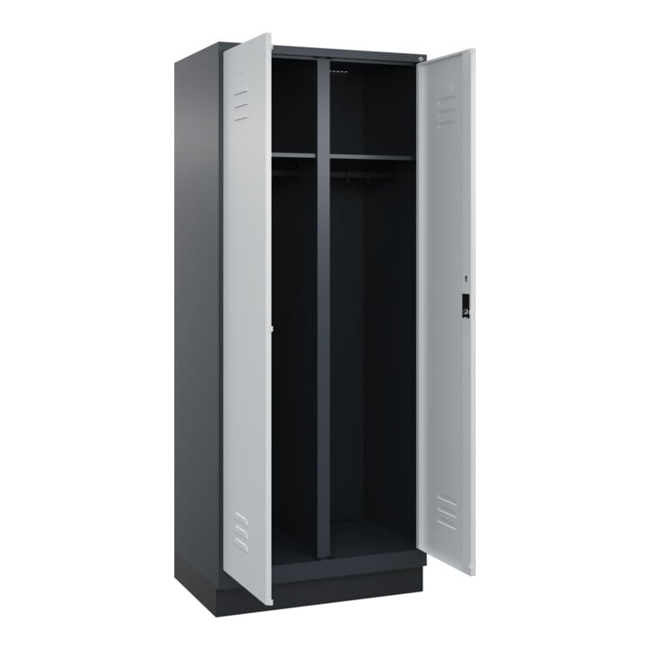 C+P Schwarz-Weiß-Spind Classic PLUS, Sockel, 2 Abteile, 1950x800x500mm, 7016/703 Front RAL 7035 Lichtgrau Verschluss Zylinderschloss