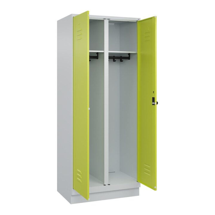 C+P Schwarz-Weiß-Spind Classic PLUS, Sockel, 2 Abteile, 1950x800x500mm, 7035/002 Front 1108060 RDS Viridingrün Verschluss Sicherheits-Drehriegel