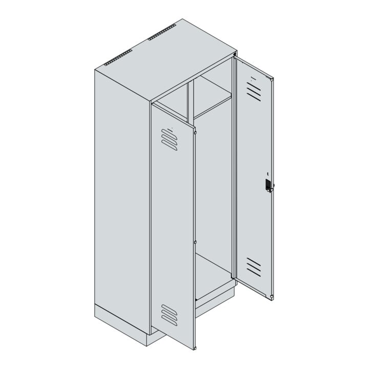 C+P Schwarz-Weiß-Spind Classic PLUS, Sockel, 2 Abteile, 1950x800x500mm, 7035/002 Front 1108060 RDS Viridingrün Verschluss Sicherheits-Drehriegel