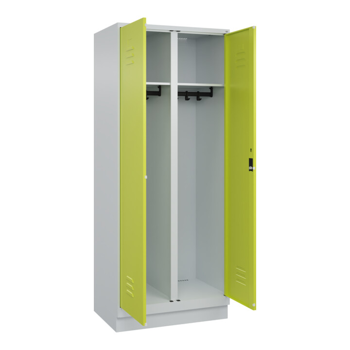 C+P Schwarz-Weiß-Spind Classic PLUS, Sockel, 2 Abteile, 1950x800x500mm, 7035/002 Front 1108060 RDS Viridingrün Verschluss Zylinderschloss