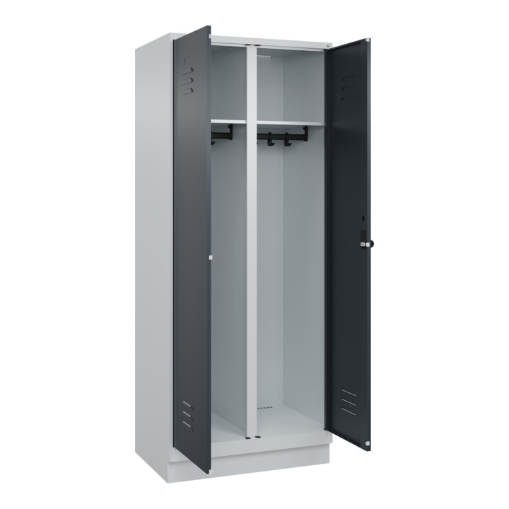C+P Schwarz-Weiß-Spind Classic PLUS, Sockel, 2 Abteile, 1950x800x500mm, 7035/701 Front RAL 7016 Anthrazitgrau Verschluss Sicherheits-Drehriegel