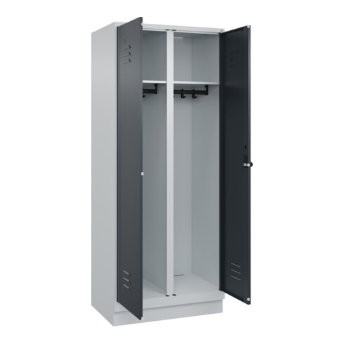 C+P Schwarz-Weiß-Spind Classic PLUS, Sockel, 2 Abteile, 1950x800x500mm, 7035/701 Front RAL 7016 Anthrazitgrau Verschluss Sicherheits-Drehriegel