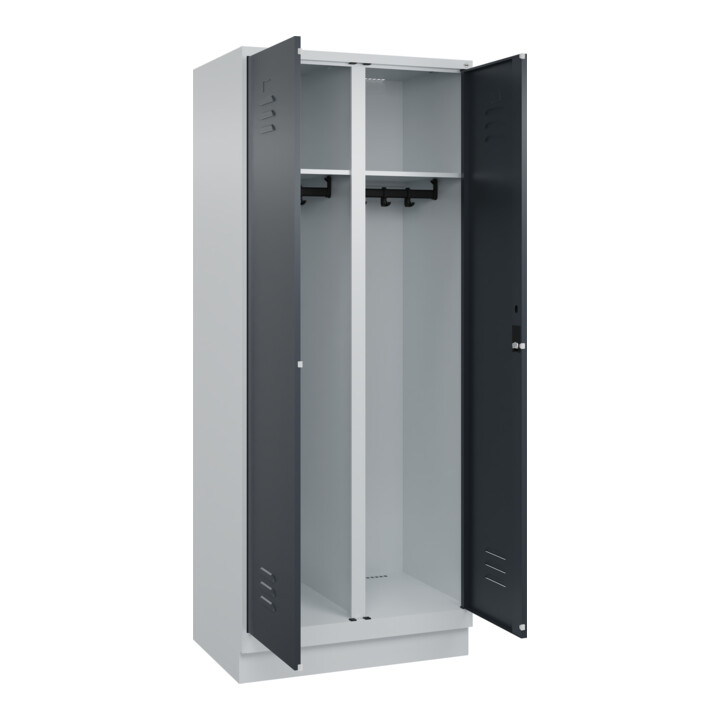 C+P Schwarz-Weiß-Spind Classic PLUS, Sockel, 2 Abteile, 1950x800x500mm, 7035/701 Front RAL 7016 Anthrazitgrau Verschluss Zylinderschloss