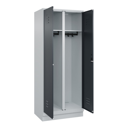 C+P Schwarz-Weiß-Spind Classic PLUS, Sockel, 2 Abteile, 1950x800x500mm, 7035/701 Front RAL 7016 Anthrazitgrau Verschluss Zylinderschloss
