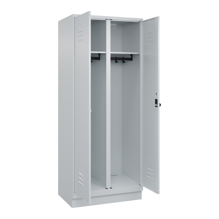C+P Schwarz-Weiß-Spind Classic PLUS, Sockel, 2 Abteile, 1950x800x500mm, 7035/703 Front RAL 7035 Lichtgrau Verschluss Sicherheits-Drehriegel