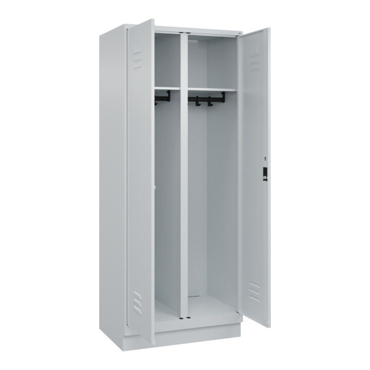 C+P Schwarz-Weiß-Spind Classic PLUS, Sockel, 2 Abteile, 1950x800x500mm, 7035/703 Front RAL 7035 Lichtgrau Verschluss Zylinderschloss