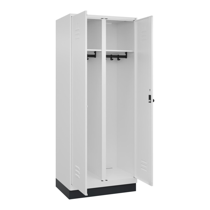 C+P Schwarz-Weiß-Spind Classic PLUS, Sockel, 2 Abteile, 1950x800x500mm, 9016/901 Front RAL 9016 Verkehrsweiß Verschluss Sicherheits-Drehriegel