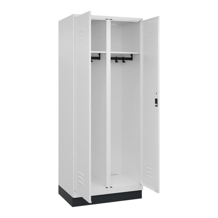 C+P Schwarz-Weiß-Spind Classic PLUS, Sockel, 2 Abteile, 1950x800x500mm, 9016/901 Front RAL 9016 Verkehrsweiß Verschluss Zylinderschloss