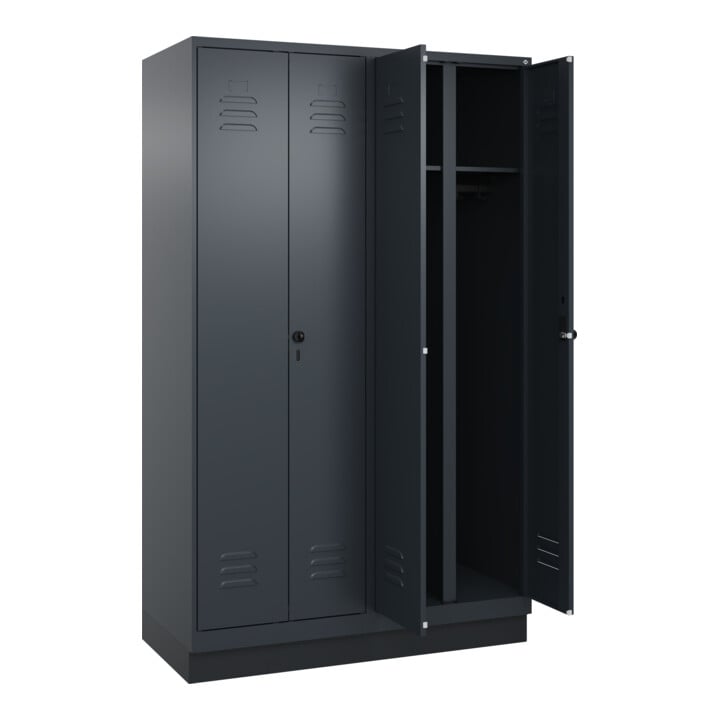 C+P Schwarz-Weiß-Spind Classic PLUS, Sockel, 4 Abteile, 1950x1200x500mm, 7016/70 Front RAL 7016 Anthrazitgrau Verschluss Sicherheits-Drehriegel