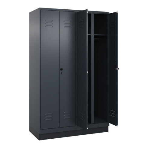 C+P Schwarz-Weiß-Spind Classic PLUS, Sockel, 4 Abteile, 1950x1200x500mm, 7016/70 Front RAL 7016 Anthrazitgrau Verschluss Sicherheits-Drehriegel