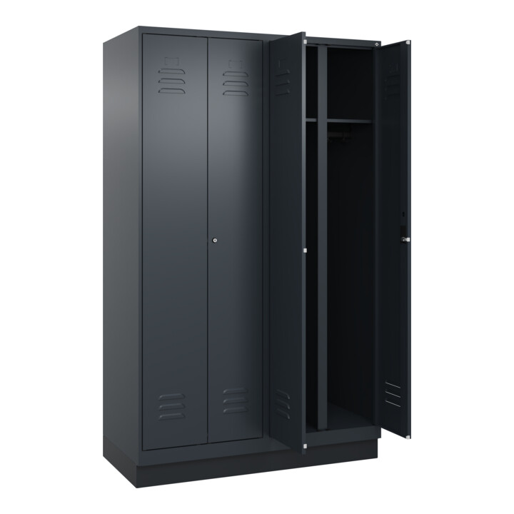 C+P Schwarz-Weiß-Spind Classic PLUS, Sockel, 4 Abteile, 1950x1200x500mm, 7016/70 Front RAL 7016 Anthrazitgrau Verschluss Zylinderschloss