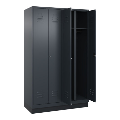 C+P Schwarz-Weiß-Spind Classic PLUS, Sockel, 4 Abteile, 1950x1200x500mm, 7016/70 Front RAL 7016 Anthrazitgrau Verschluss Zylinderschloss