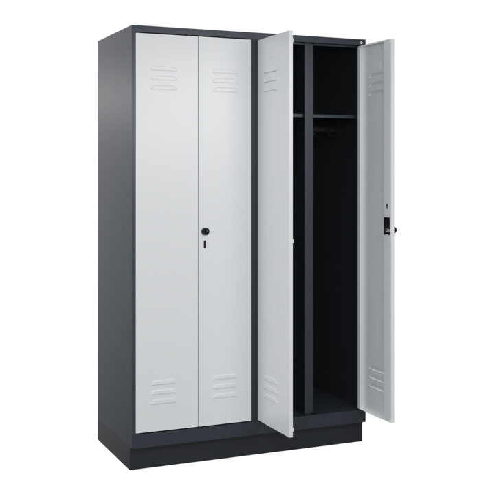 C+P Schwarz-Weiß-Spind Classic PLUS, Sockel, 4 Abteile, 1950x1200x500mm, 7016/70 Front RAL 7035 Lichtgrau Verschluss Sicherheits-Drehriegel