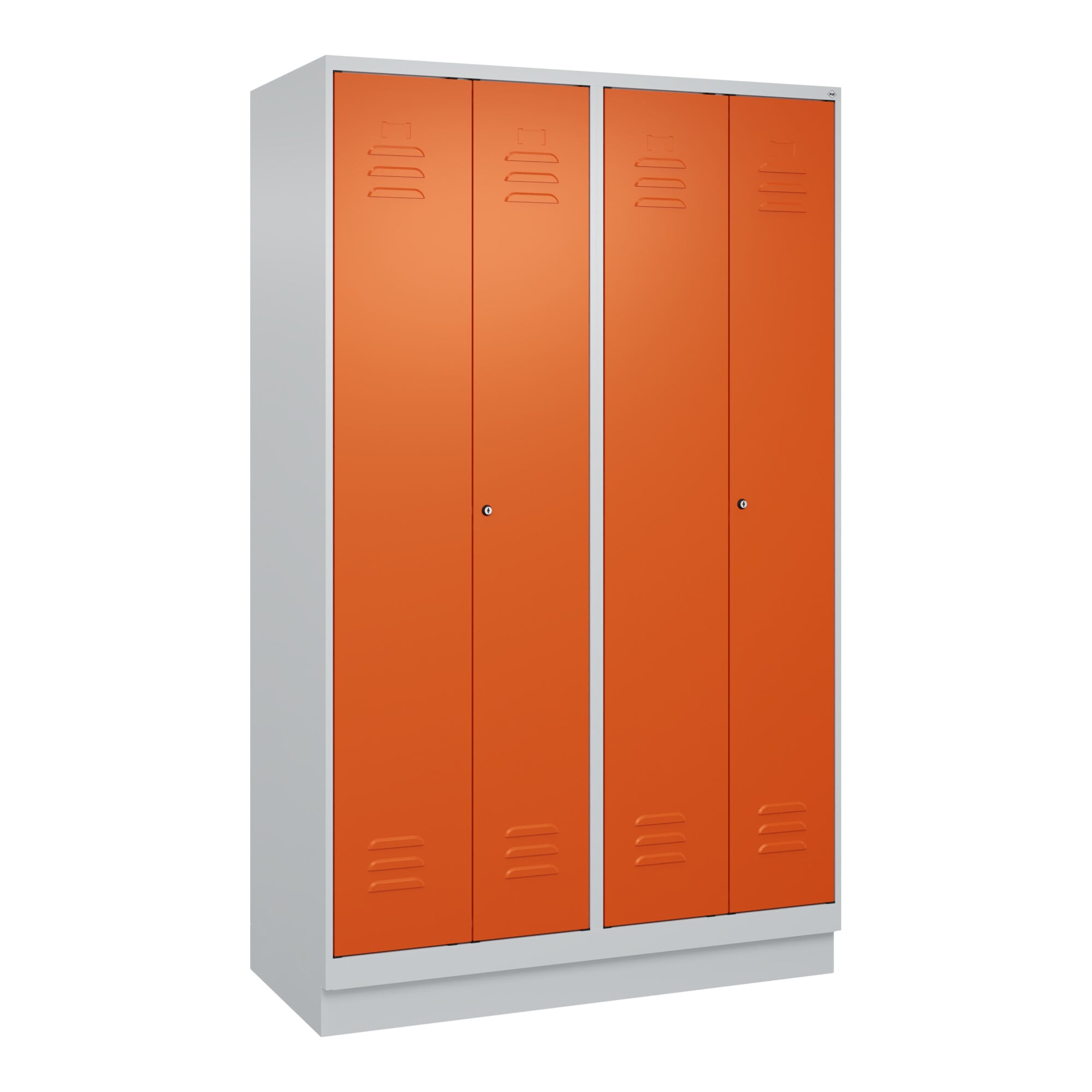 C+P Schwarz-Weiß-Spind Classic PLUS, Sockel, 4 Abteile, 1950x1200x500mm, 7035/20 Front RAL 2004 Reinorange Verschluss Zylinderschloss ; C + P Möbelsys