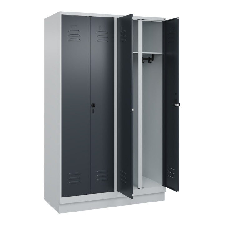 C+P Schwarz-Weiß-Spind Classic PLUS, Sockel, 4 Abteile, 1950x1200x500mm, 7035/70 Front RAL 7016 Anthrazitgrau Verschluss Sicherheits-Drehriegel