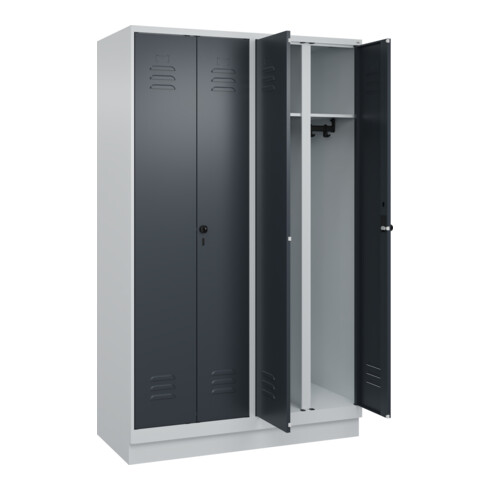 C+P Schwarz-Weiß-Spind Classic PLUS, Sockel, 4 Abteile, 1950x1200x500mm, 7035/70 Front RAL 7016 Anthrazitgrau Verschluss Sicherheits-Drehriegel
