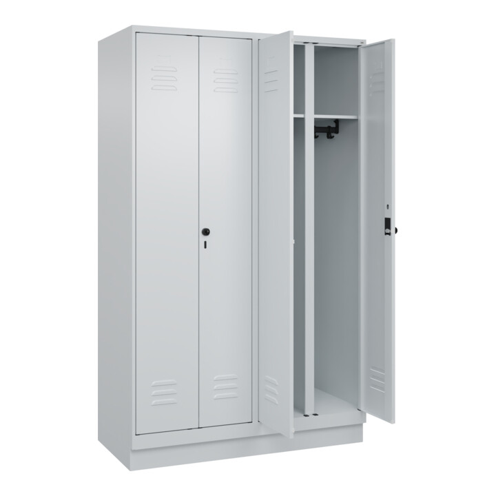 C+P Schwarz-Weiß-Spind Classic PLUS, Sockel, 4 Abteile, 1950x1200x500mm, 7035/70 Front RAL 7035 Lichtgrau Verschluss Sicherheits-Drehriegel