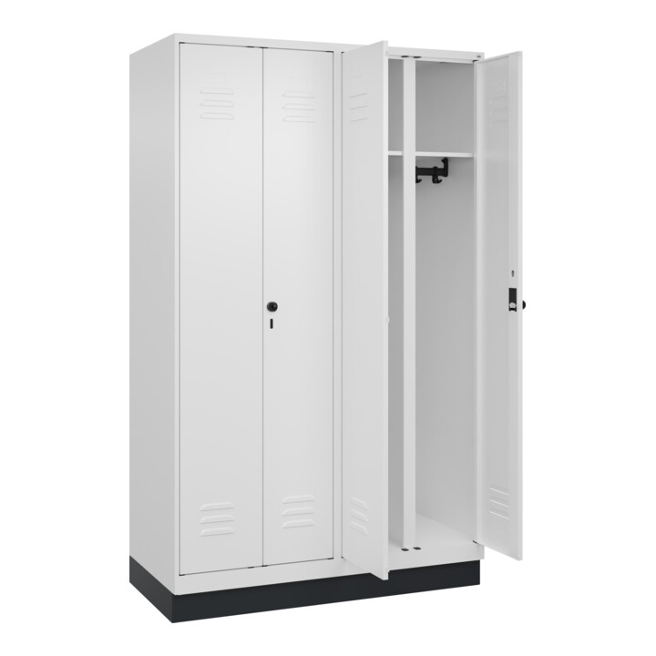 C+P Schwarz-Weiß-Spind Classic PLUS, Sockel, 4 Abteile, 1950x1200x500mm, 9016/90 Front RAL 9016 Verkehrsweiß Verschluss Sicherheits-Drehriegel