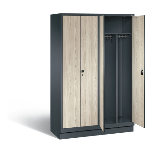 C+P Schwarz-Weiss-Spind Evolo, H1800xB1190xT500mm, Front Dekor Sen-Esche, Korpus Anthrazitgrau (48022-40)