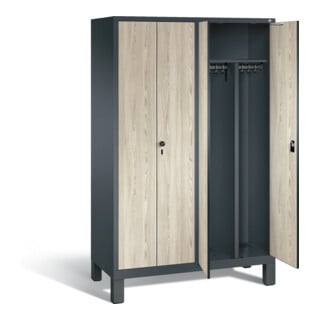 C+P Schwarz-Weiss-Spind Evolo, H1850xB1190xT500mm, Front Dekor Sen-Esche, Korpus Anthrazitgrau (48012-40)