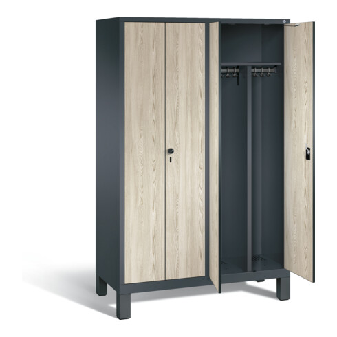 C+P Schwarz-Weiss-Spind Evolo, H1850xB1190xT500mm, Front Dekor Sen-Esche, Korpus Anthrazitgrau (48012-40)