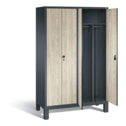 C+P Schwarz-Weiss-Spind Evolo, H1850xB1190xT500mm, Front Dekor Sen-Esche, Korpus Anthrazitgrau (48012-40)