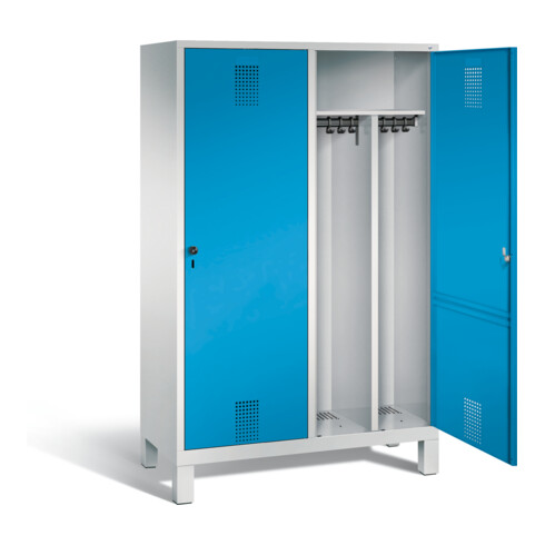 C+P Schwarz-Weiss-Spind Evolo, H1850xB1190xT500mm, Front Lichtblau, Korpus Lichtgrau (48210-40)