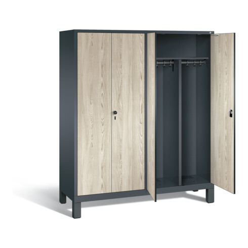 C+P Schwarz-Weiss-Spind Evolo, H1850xB1590xT500mm, Front Dekor Sen-Esche, Korpus Anthrazitgrau (48012-42)