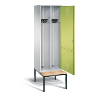 C+P Schwarz-Weiss-Spind Evolo, H2090xB610xT500mm, Front Viridingrün, Korpus Lichtgrau, Gestell Schwarzgrau (48250-20)