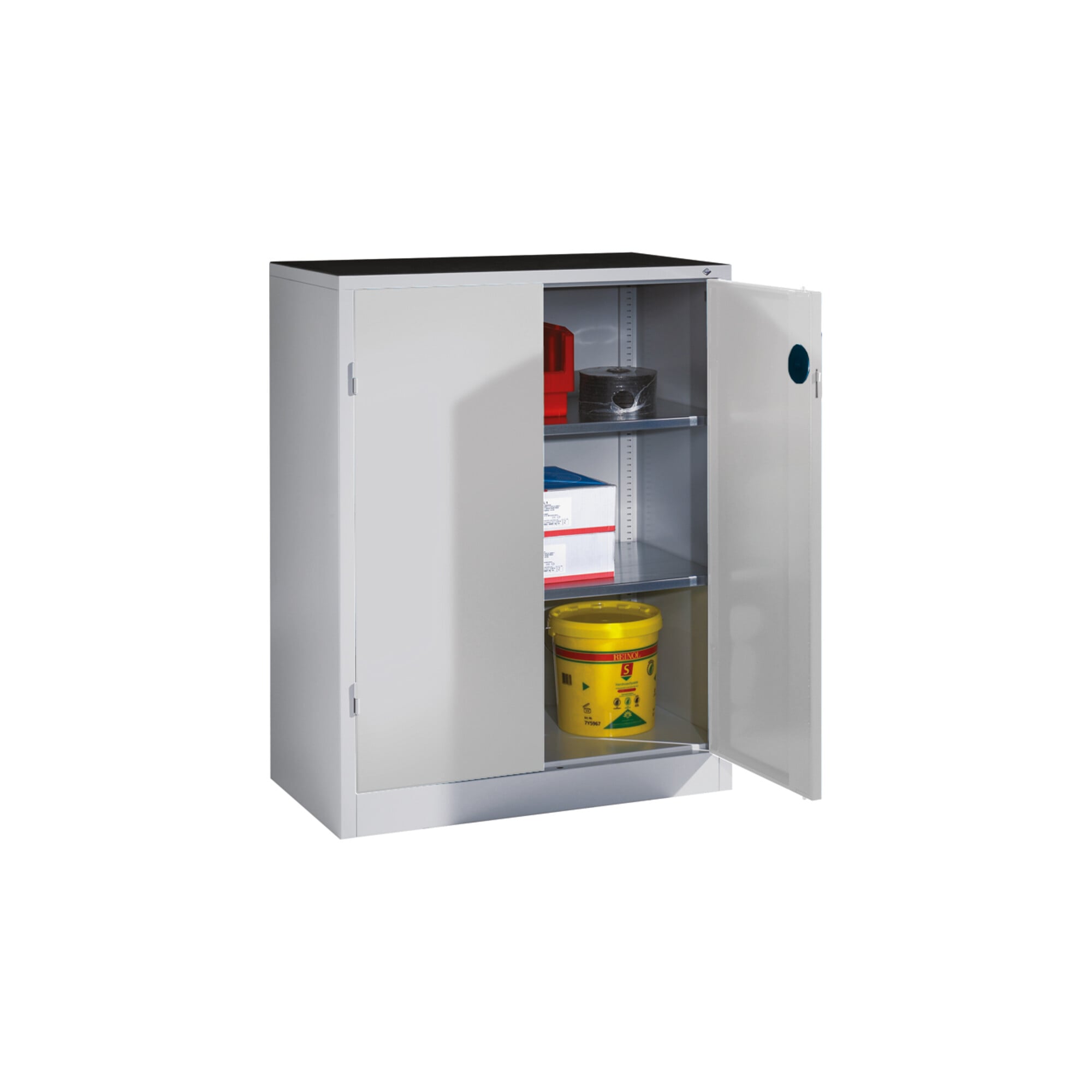 C+P Schwerlast-Beistellschrank mit Drehtüren, innen 2 Böden, H1200xB930xT500mm Front Lichtgrau Korpus Lichtgrau ; C + P Möbelsysteme