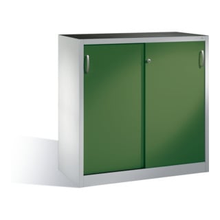 C+P Schwerlast-Beistellschrank mit Schiebetüren, 2 Böden, H1200xB1200xT500mm Front Resedagrün Korpus Lichtgrau