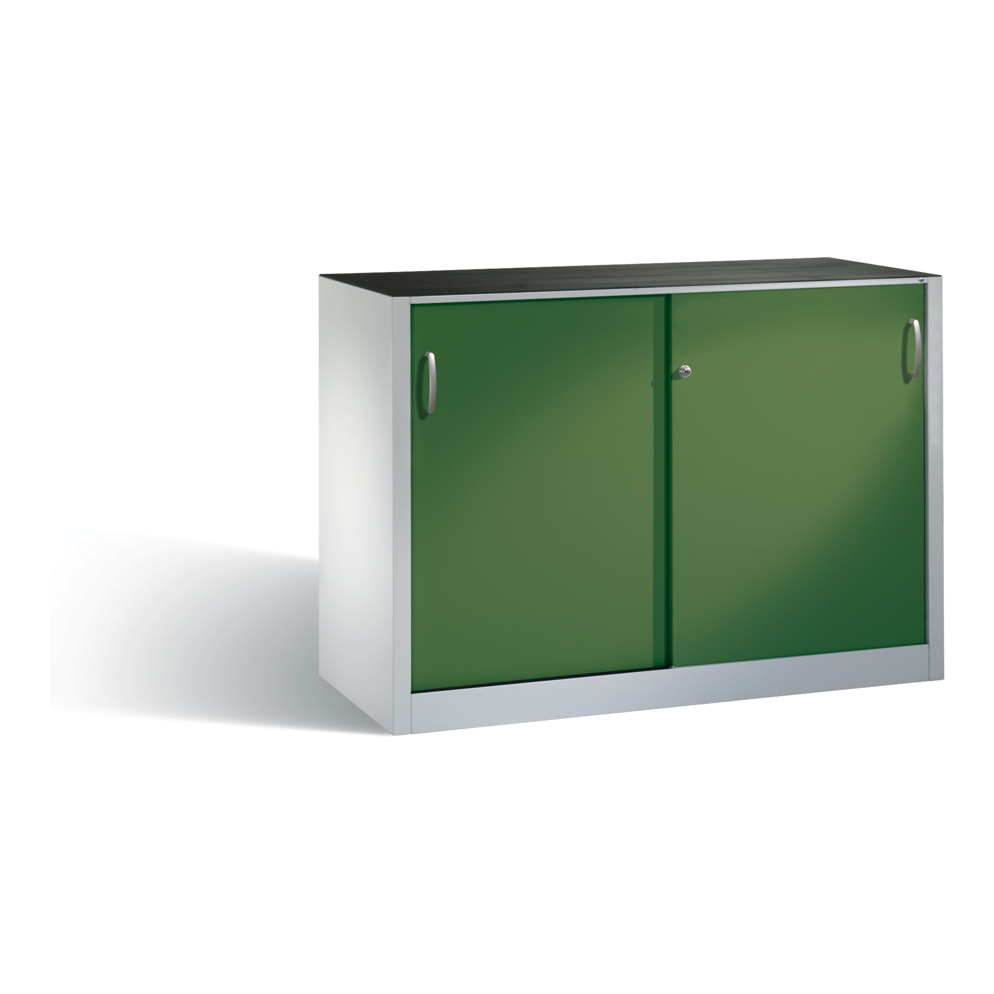C+P Schwerlast-Beistellschrank mit Schiebetüren, 2 x 1 Boden, H1000xB1600xT500mm Front Resedagrün Korpus Lichtgrau ; C + P Möbelsysteme