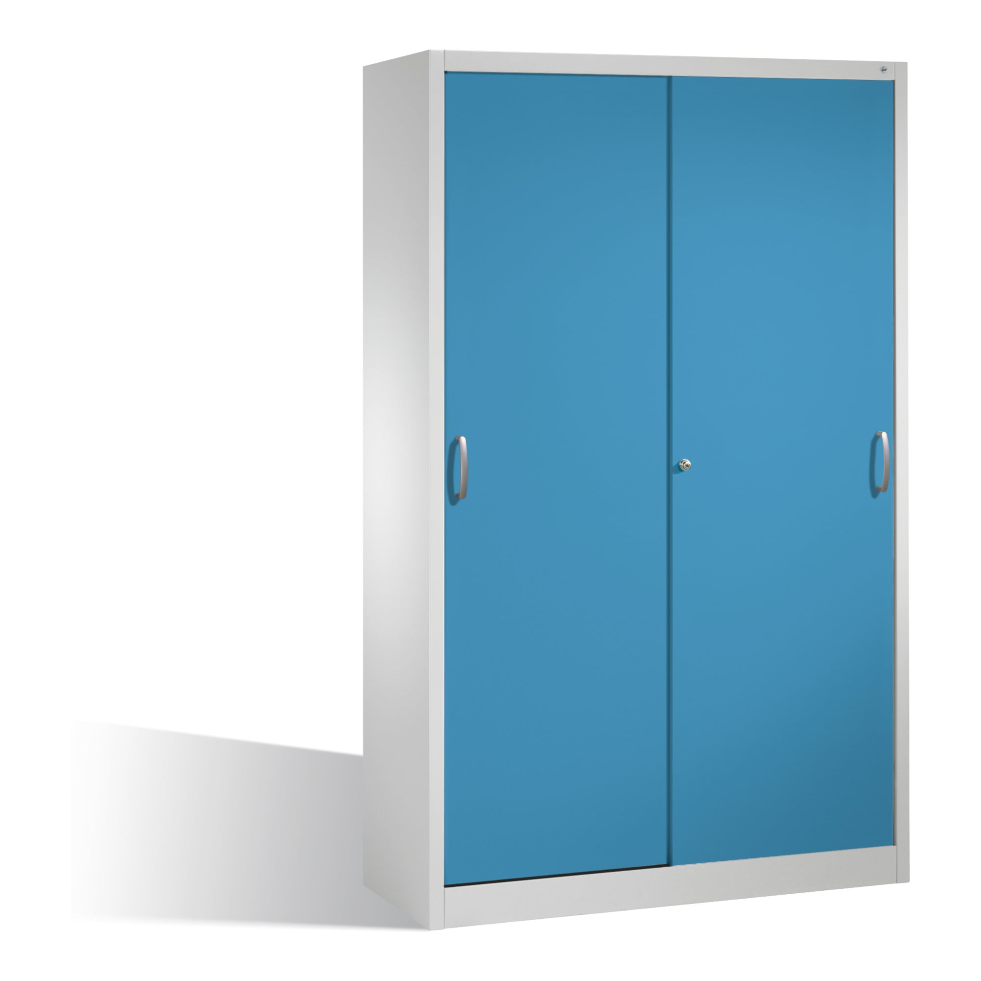 C+P Schwerlast-Werkzeugschrank mit Schiebetüren, 4 Böden, H1950xB1200xT500mm Front Lichtblau Korpus Lichtgrau ; C + P Möbelsysteme