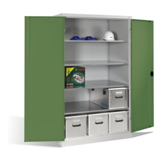 C+P Schwerlast-Werkzeugschrank XXL mit Drehtüren, innen 4 Böden, H1950xB1200xT800mm Front Resedagrün Korpus Lichtgrau