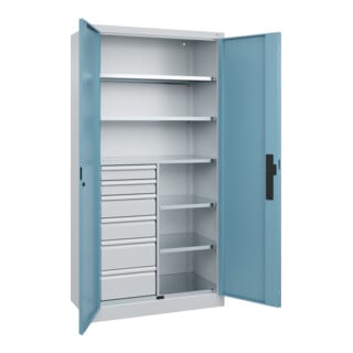 C+P Schwerlastschrank Acurado Pro 1950 x 1000 x 500 mm lichtgrau/blau