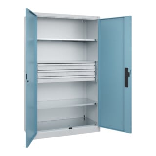 C+P Schwerlastschrank Acurado Pro 1950 x 1200 x 500 mm lichtgrau/blau