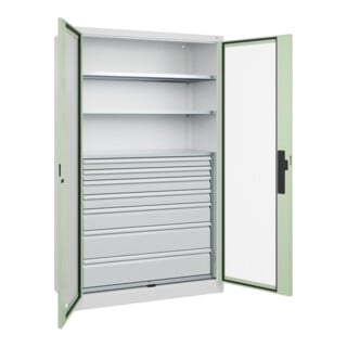 C+P Schwerlastschrank Acurado Pro 1950 x 1200 x 500 mm weiß/grün
