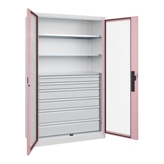 C+P Schwerlastschrank Acurado Pro 1950 x 1200 x 500 mm weiß/rosa
